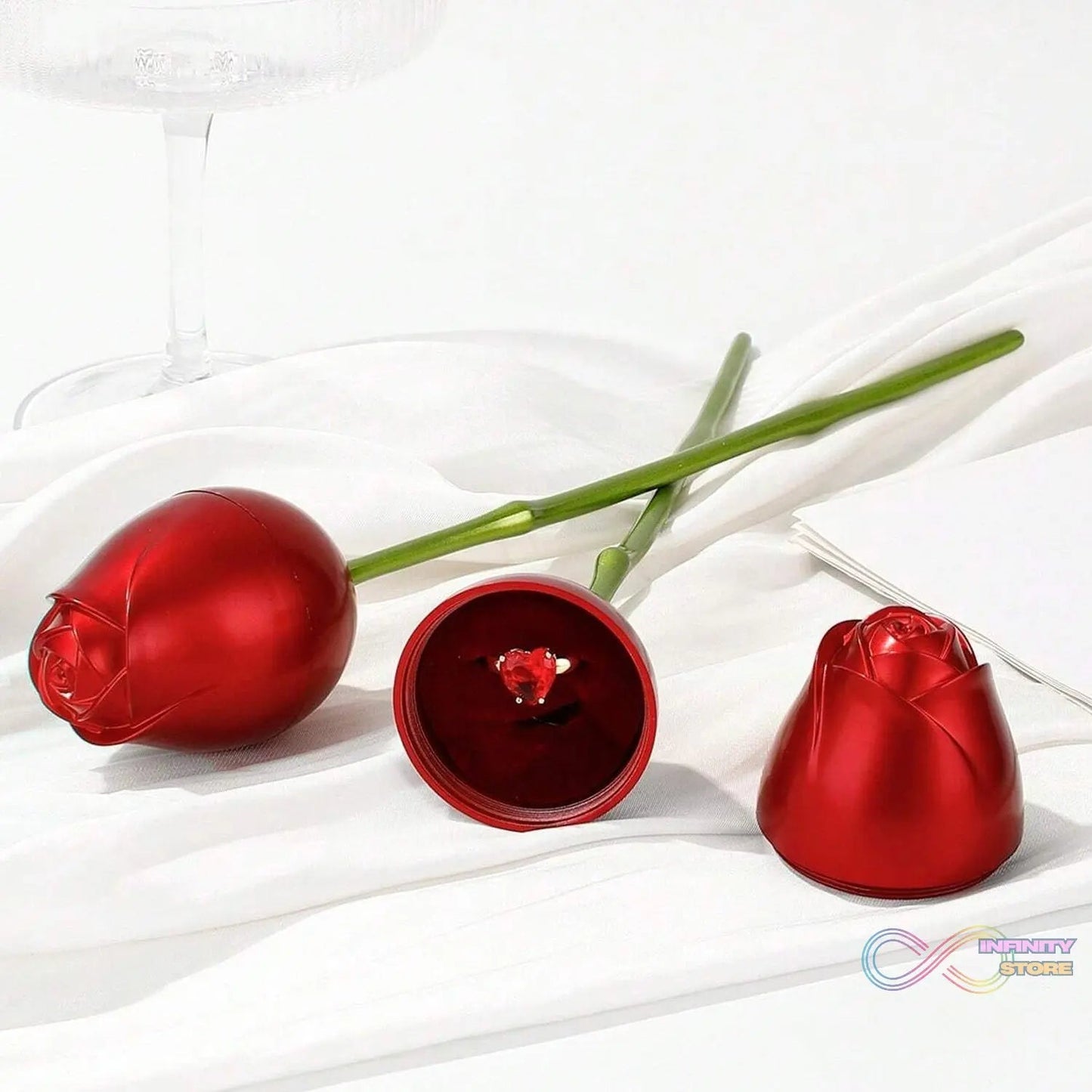 Plastic Red Rose Couple Rings Box - Fancy Rings Box (No Rings Included / 1 pc) - infinityexculsivestore.com