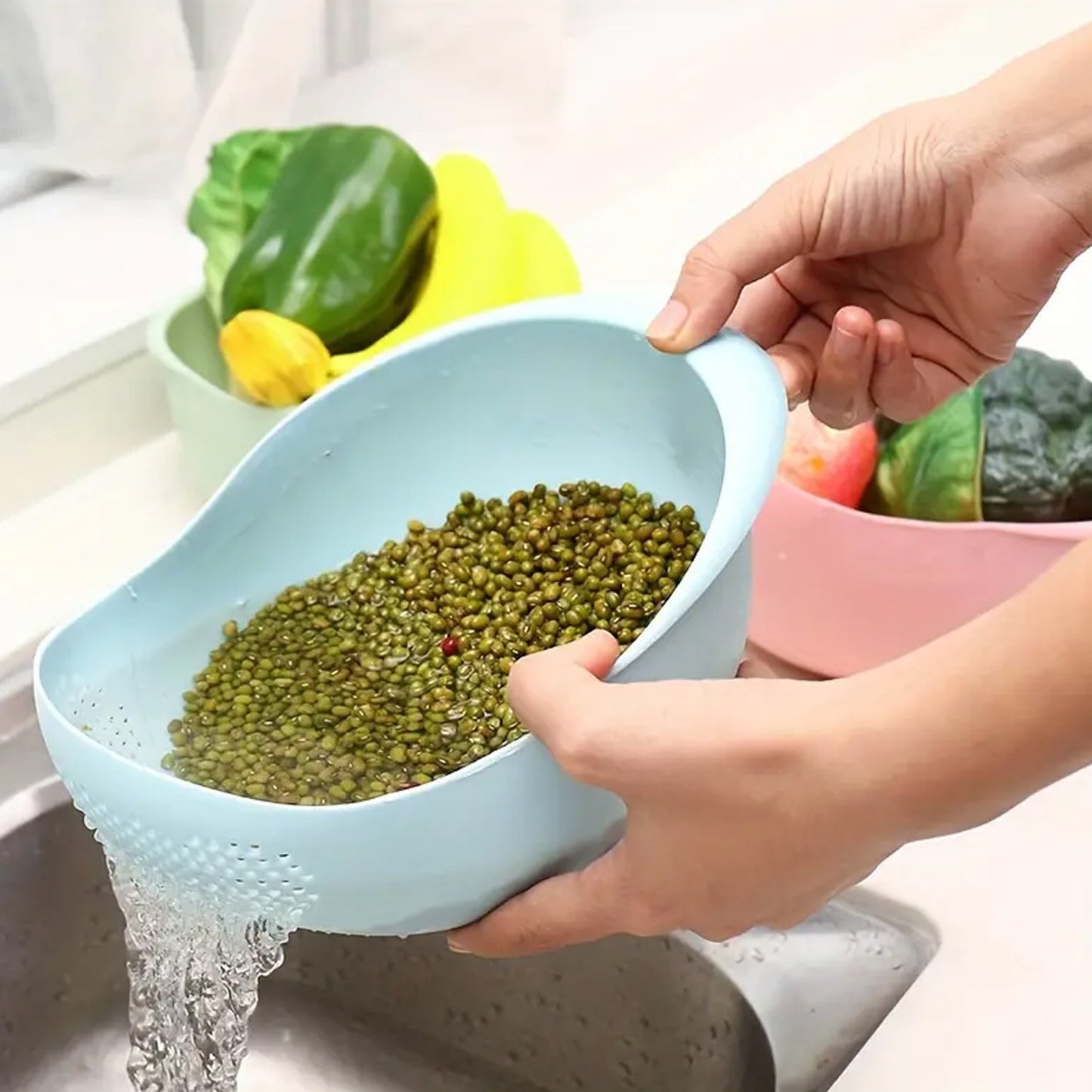 Plastic Rice Bowl / Food Strainer Thick Drain Basket for Rice, Vegetable & Fruit, Strainer Colander, Fruit Basket, Pasta Strainer, Washing Bowl (1 pc ) - infinityexculsivestore.com