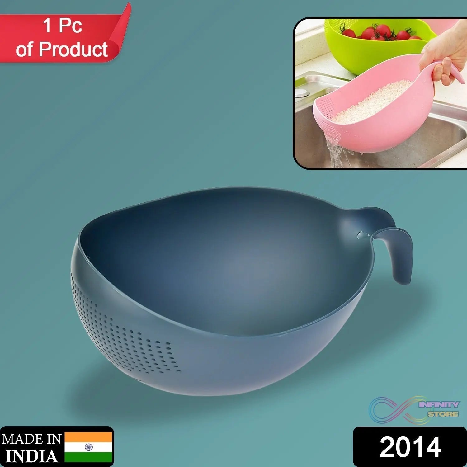 Plastic Rice Bowl / Food Strainer Thick Drain Basket with Handle for Rice, Vegetable & Fruit. (1Pc) - infinityexculsivestore.com