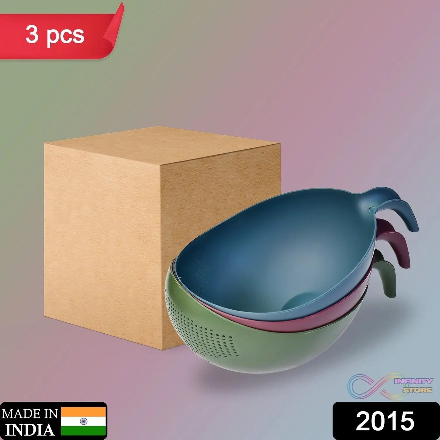 Plastic Rice Bowl / Food Strainer Thick Drain Basket with Handle for Rice, Vegetable & Fruit (set of 3pcs With Brown box) - infinityexculsivestore.com