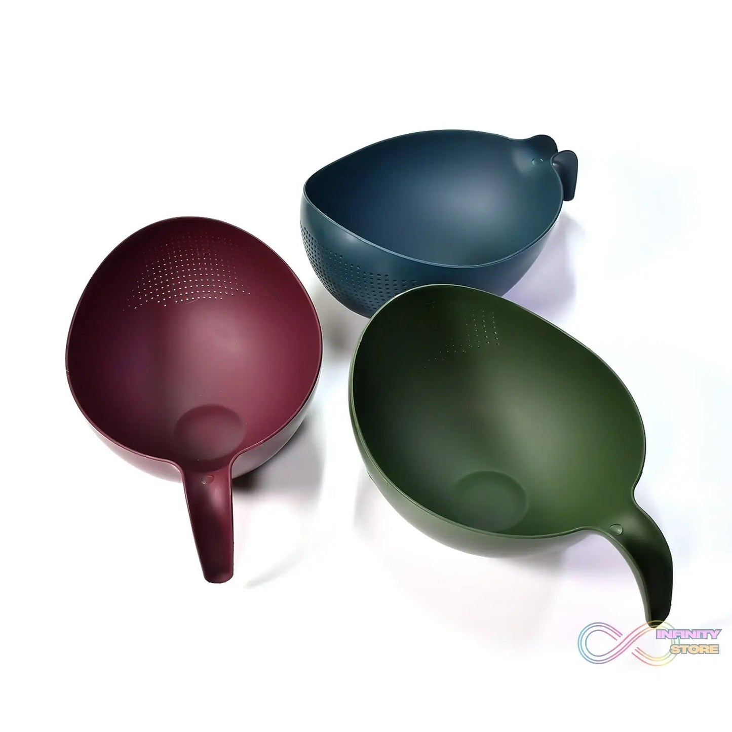 Plastic Rice Bowl / Food Strainer Thick Drain Basket with Handle for Rice, Vegetable & Fruit (set of 3pcs With Brown box) - infinityexculsivestore.com