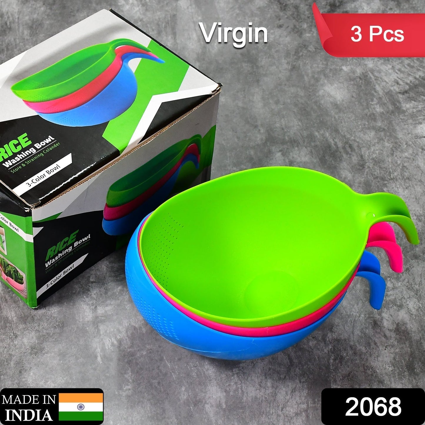 Plastic Rice Bowl / Food Strainer Thick Drain Basket with Handle for Rice, Vegetable & Fruit (set of 3pcs) - infinityexculsivestore.com
