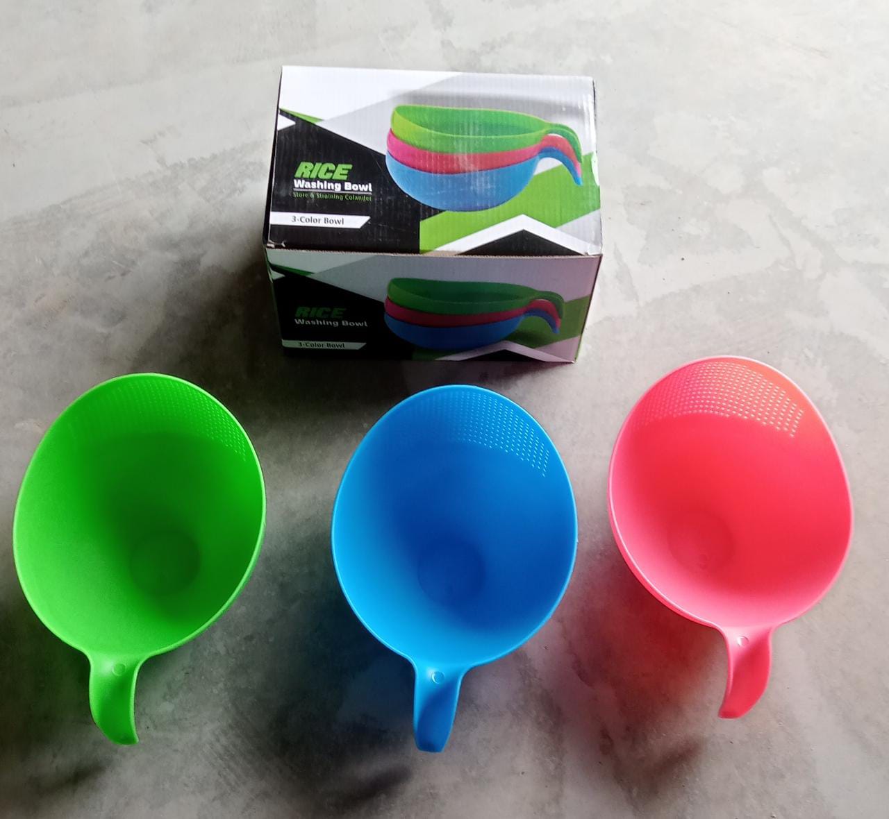 Plastic Rice Bowl / Food Strainer Thick Drain Basket with Handle for Rice, Vegetable & Fruit (set of 3pcs) - infinityexculsivestore.com