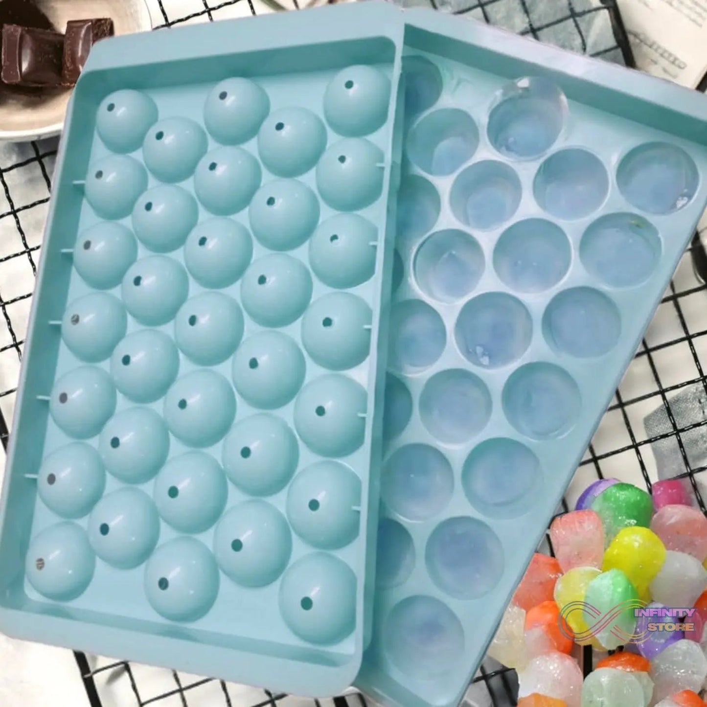 Plastic Round Reusable Ice Cube Ice Ball Mold / Lollipop Candy Maker 33 Moulds (16.5×10 Cm / 1 Pc) - infinityexculsivestore.com