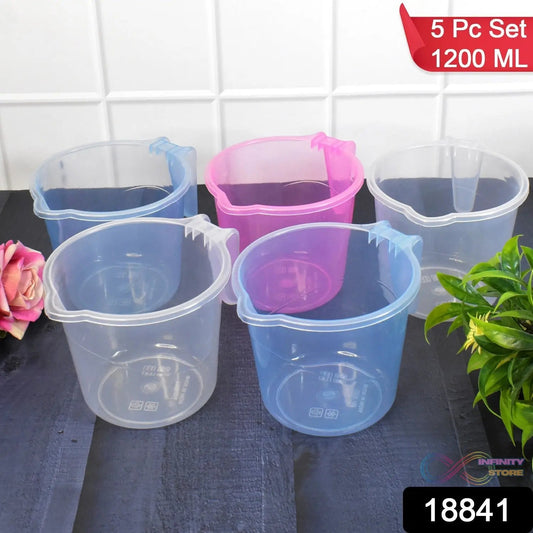 Plastic Round Transparent Bath Water Mug (5 pc / Mix colour / 1200 ML) - infinityexculsivestore.com