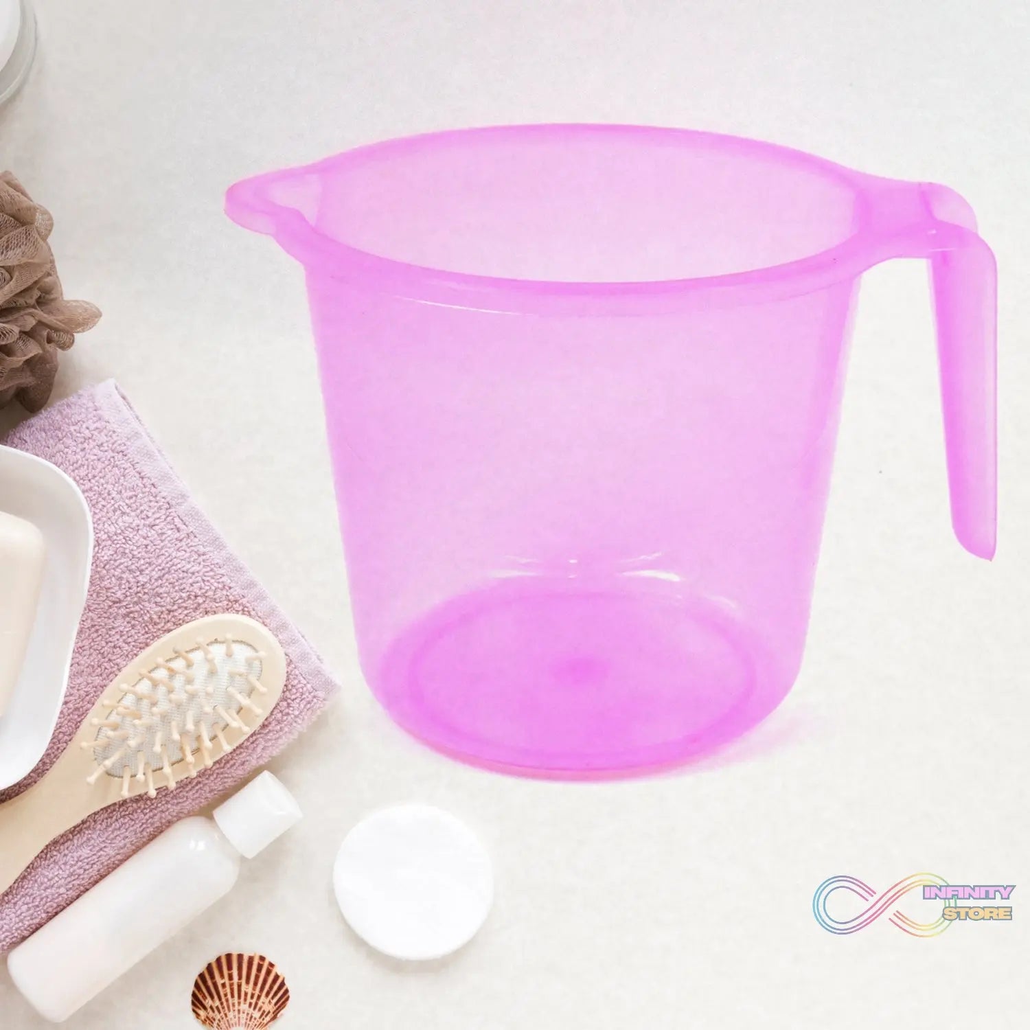 Plastic Round Transparent Bath Water Mug (5 pc / Mix colour / 1200 ML) - infinityexculsivestore.com