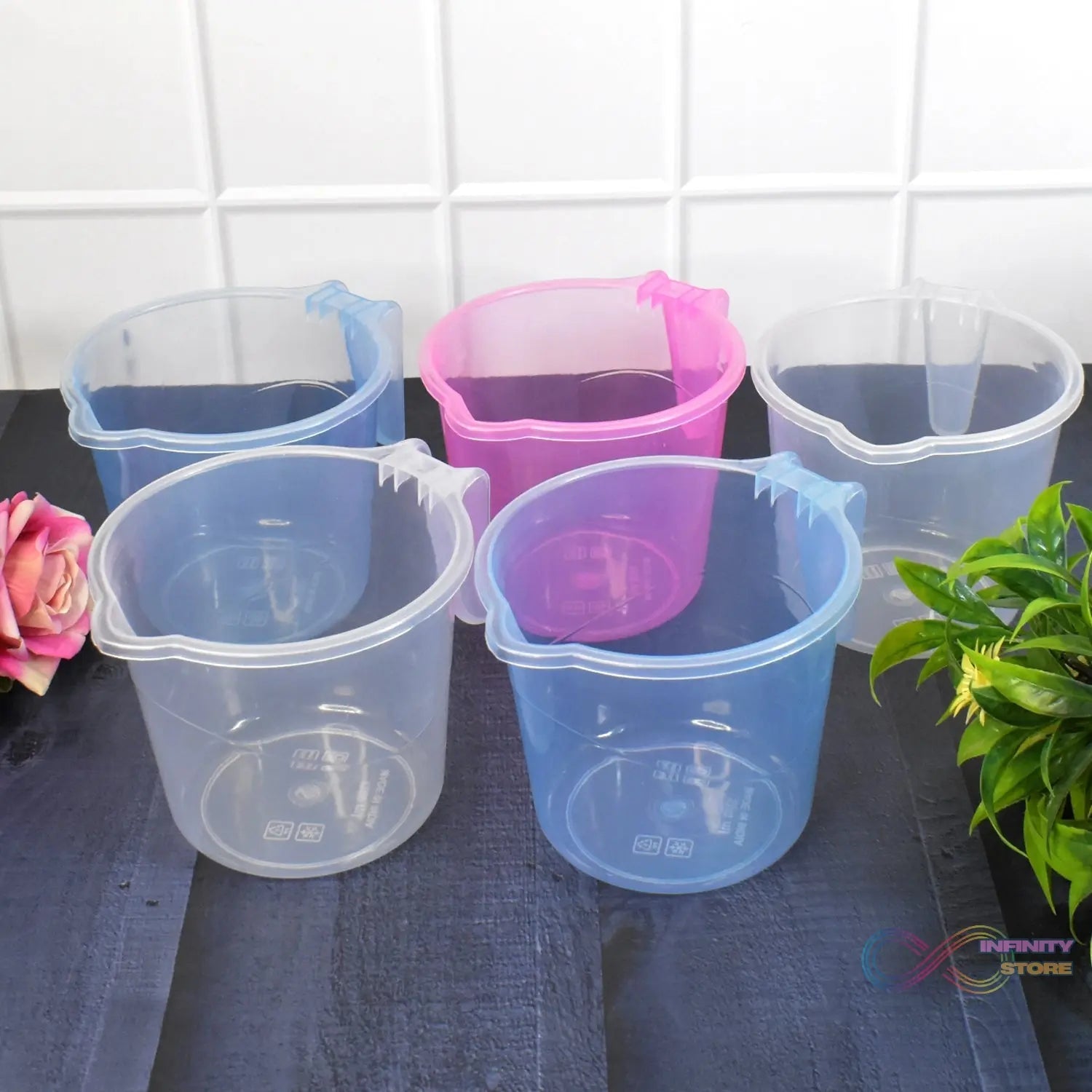 Plastic Round Transparent Bath Water Mug (5 pc / Mix colour / 1200 ML) - infinityexculsivestore.com