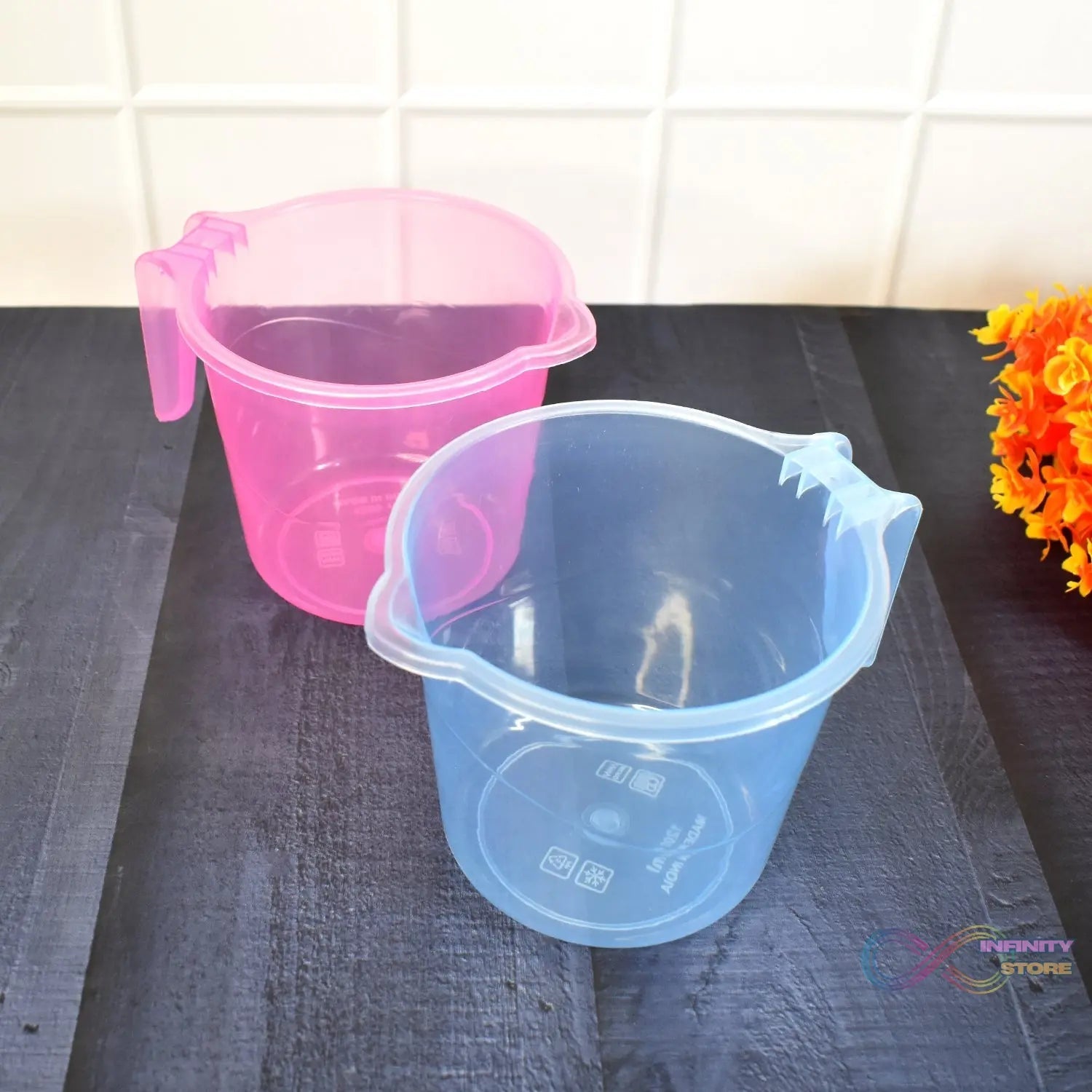 Plastic Round Transparent Bath Water Mug (5 pc / Mix colour / 1200 ML) - infinityexculsivestore.com
