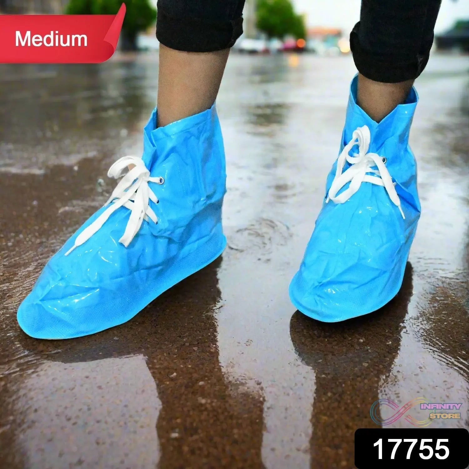 Plastic Shoes Cover Reusable Anti - Slip Boots Zippered Overshoes Covers & Shoe laces Waterproof Snow Rain Boots for Kids / Adult Shoes, for Rainy Season (1 Pair) - infinityexculsivestore.com
