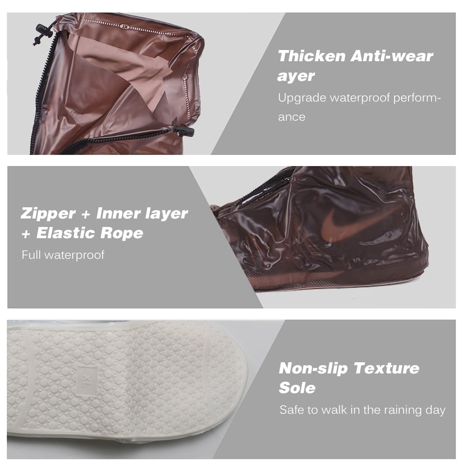 Plastic Shoes Cover Reusable Anti - Slip Boots Zippered Overshoes Covers Transparent Waterproof Snow Rain Boots for Kids / Adult Shoes, for Rainy Season (1 Pair / Small Size) - infinityexculsivestore.com