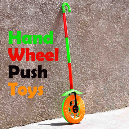 Plastic Single Wheel Push Run toy with handle and two lights on wheel. push toy for Kids. - infinityexculsivestore.com