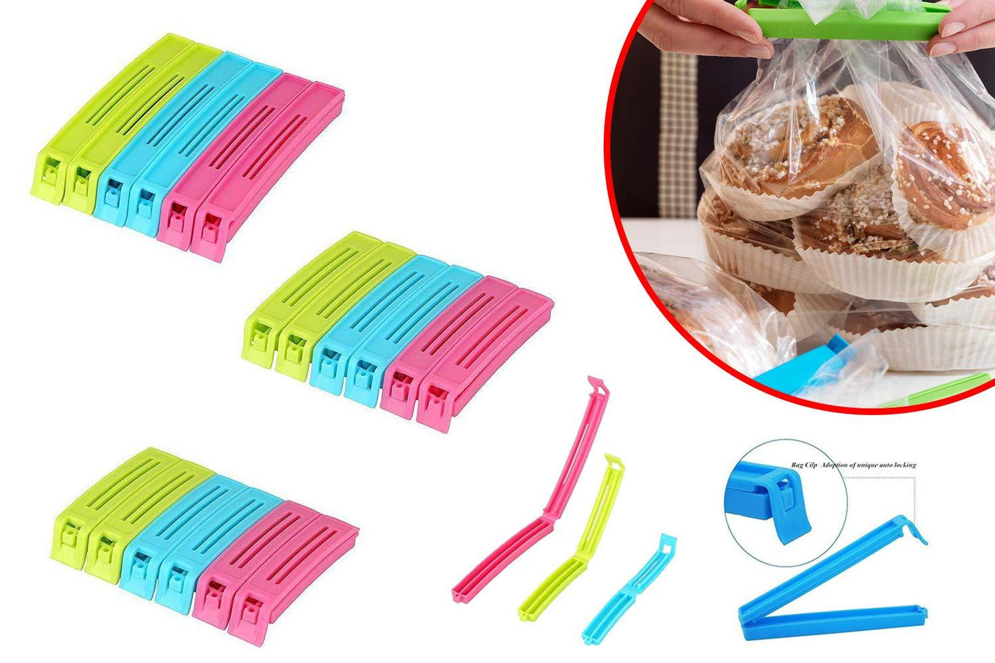 Plastic Snack Bag Clip Sealer Set (18 Pcs, Multicolour) - infinityexculsivestore.com