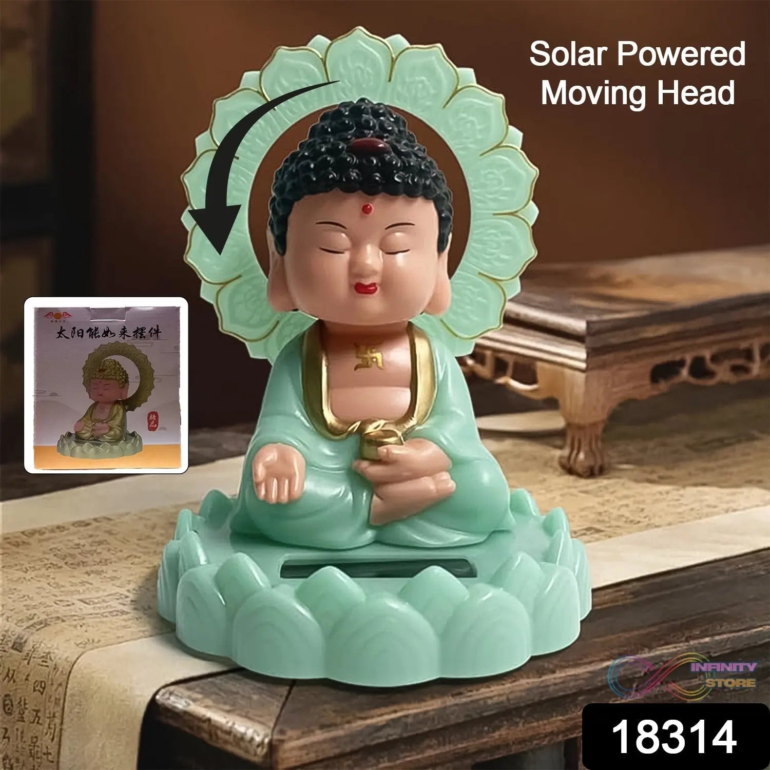 Plastic Solar Powered Moving Head Sitting Action Buddha Statue (1 Pc / Mix Color) - infinityexculsivestore.com
