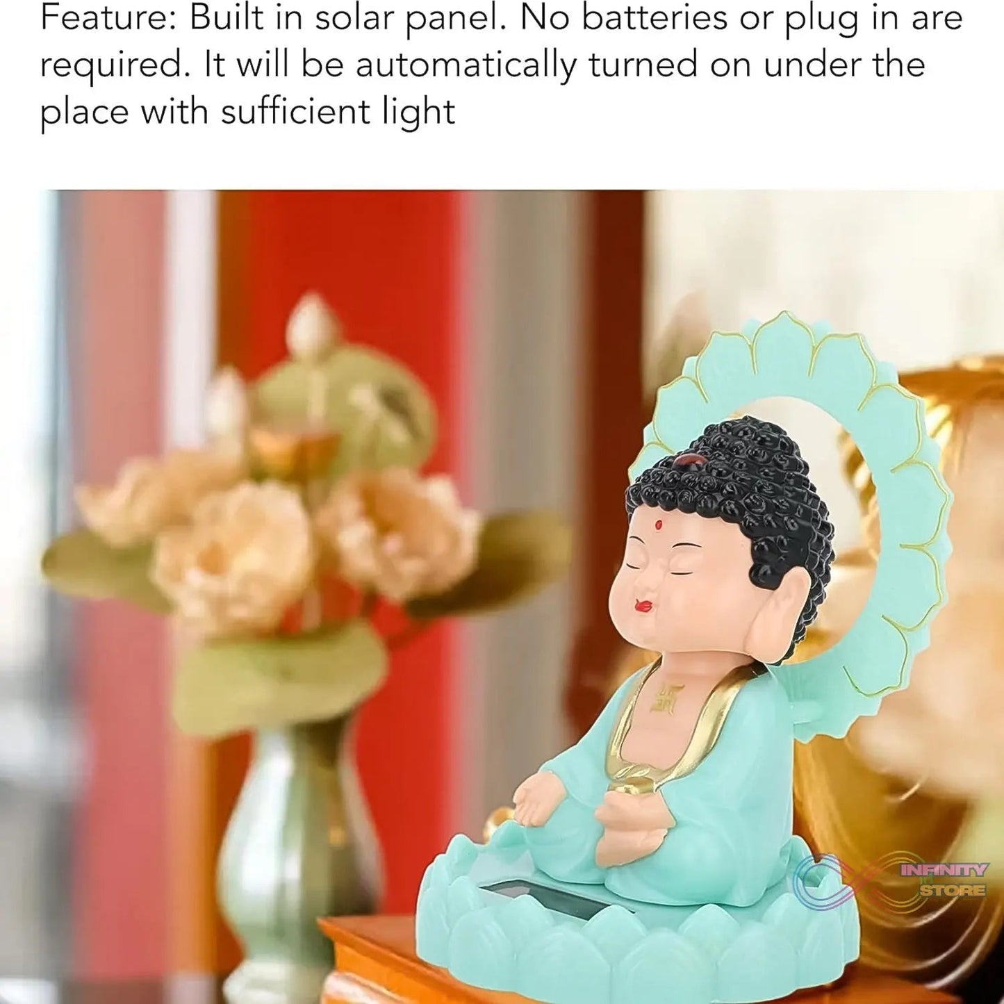 Plastic Solar Powered Moving Head Sitting Action Buddha Statue (1 Pc / Mix Color) - infinityexculsivestore.com