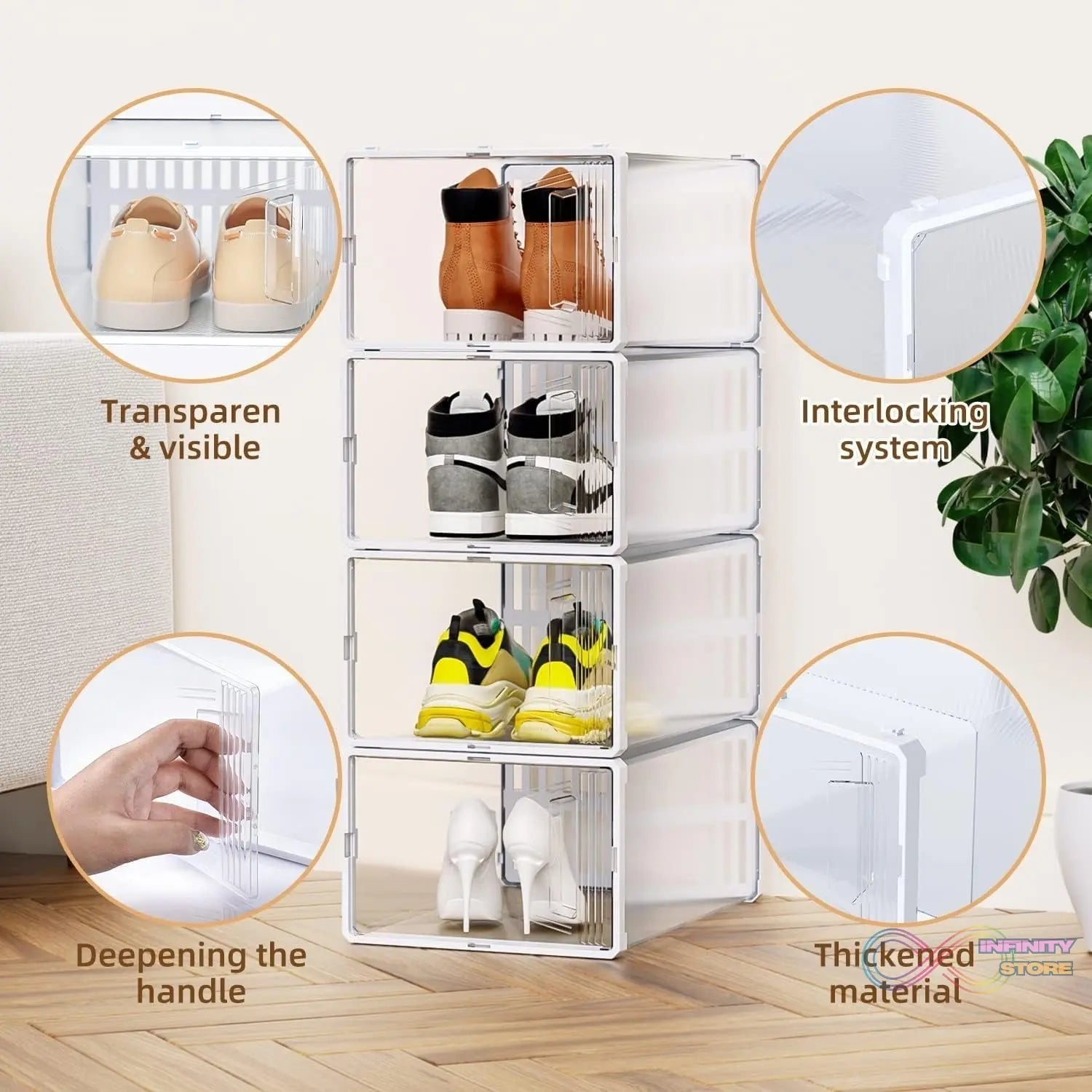 Plastic Stackable Shoe Storage Box (1 Pc) - infinityexculsivestore.com