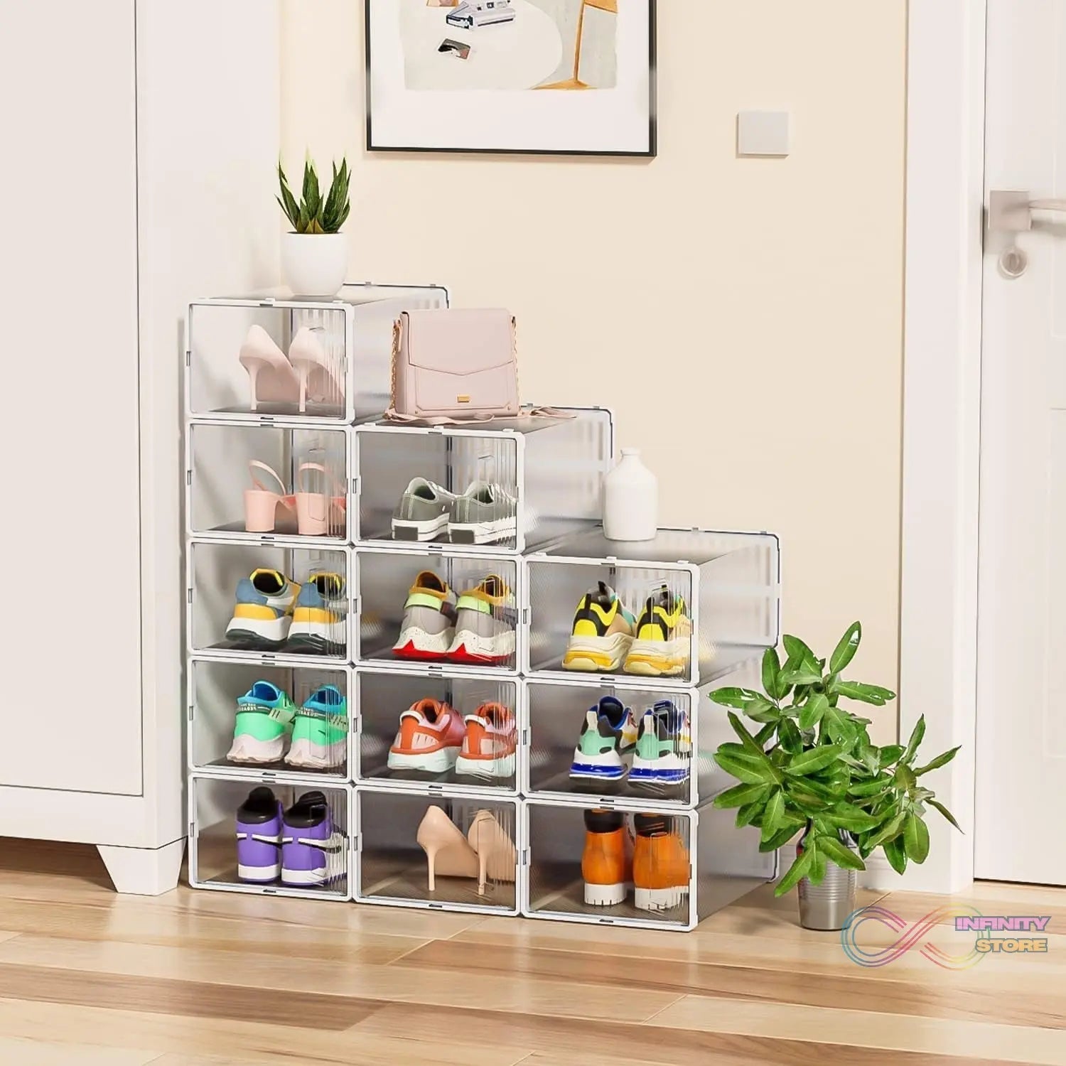 Plastic Stackable Shoe Storage Box (1 Pc) - infinityexculsivestore.com