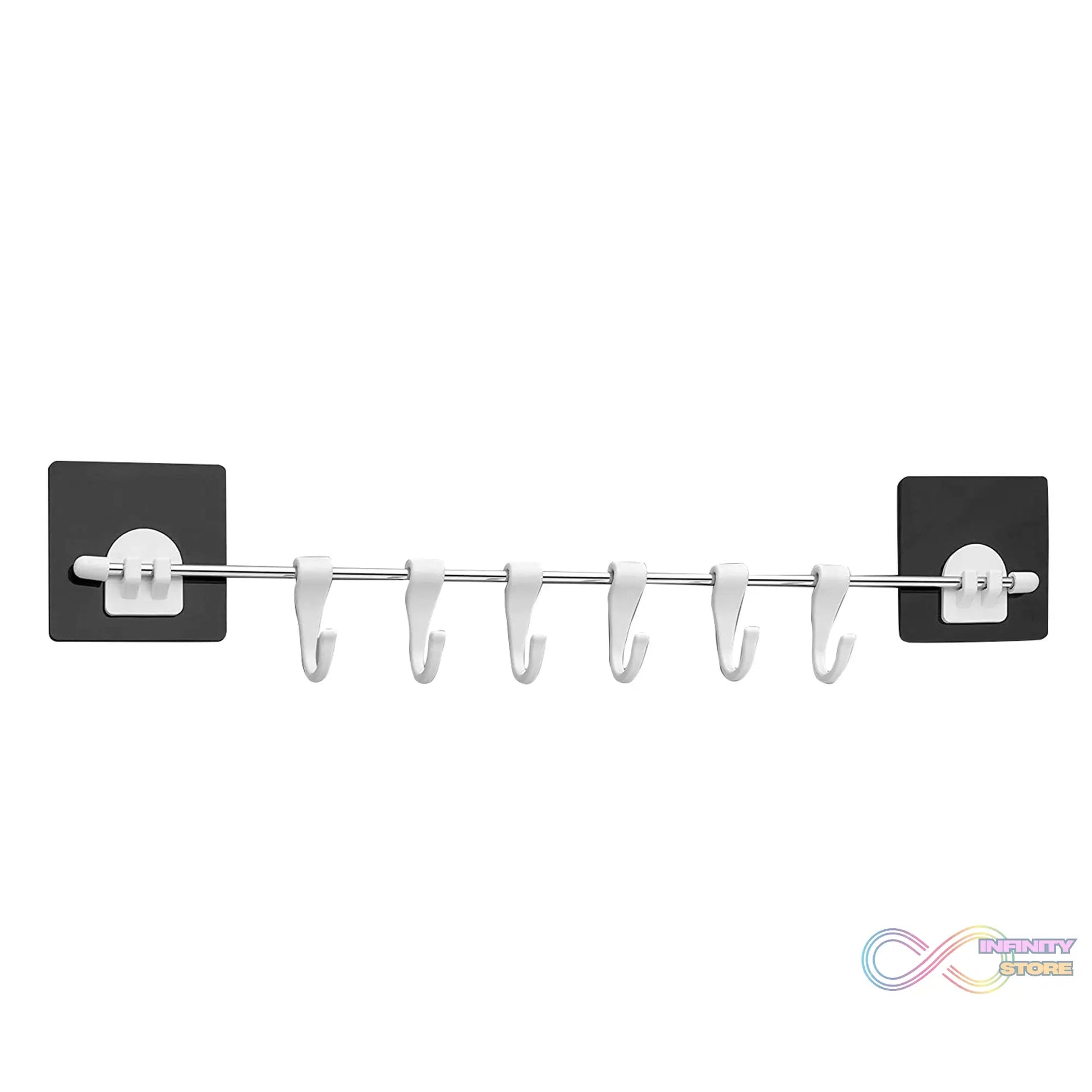 Multipurpose self-adhesive hanger hooks, plastic, for various uses.