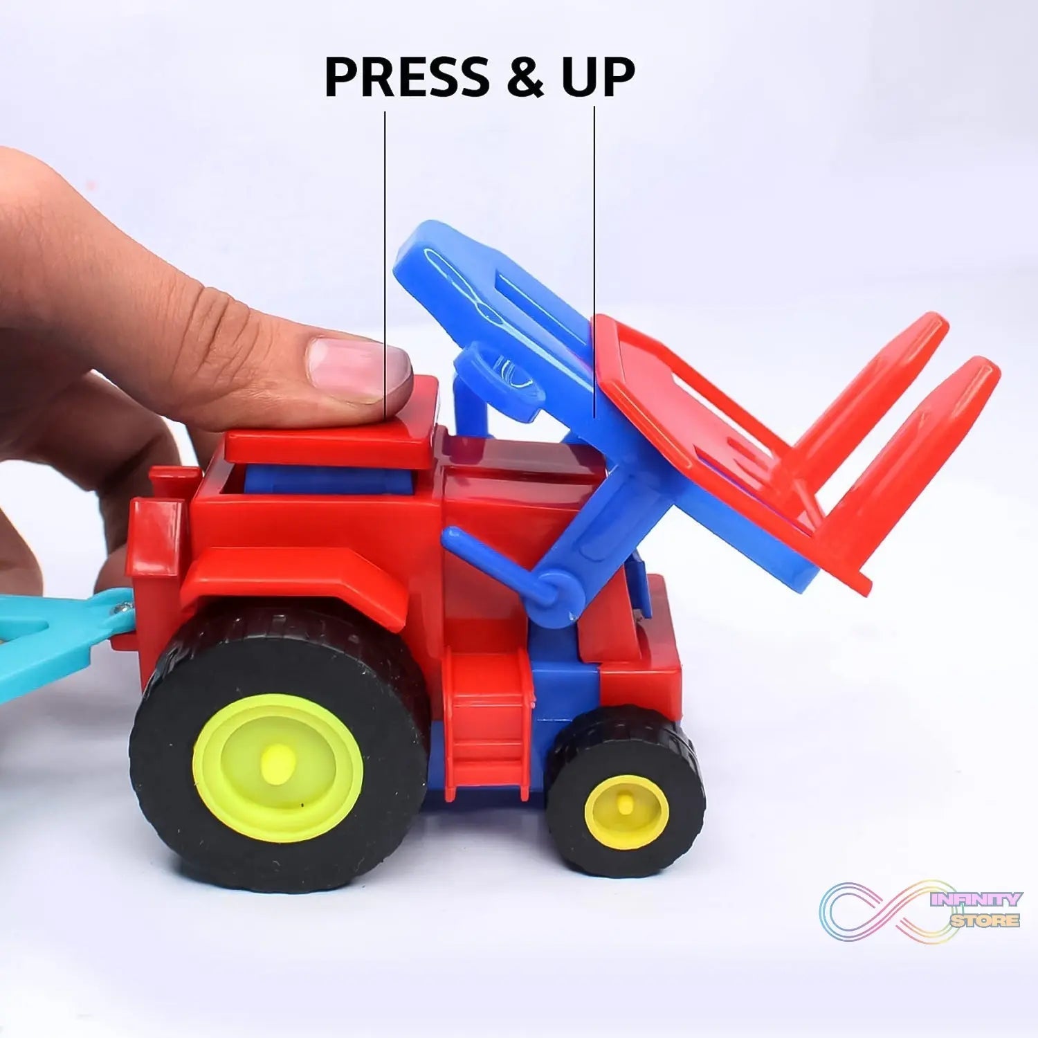 Plastic Tractor Toy Friction Powered Tractor with Bricks Trolley (1 Pc) - infinityexculsivestore.com