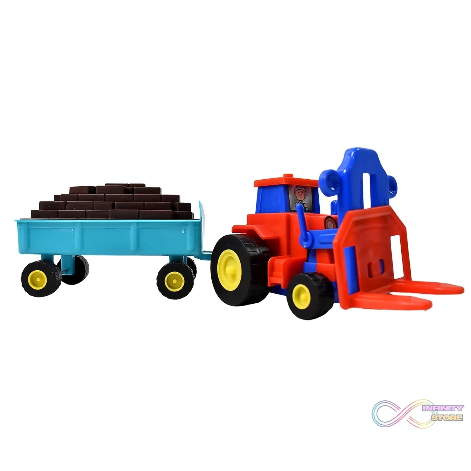 Plastic Tractor Toy Friction Powered Tractor with Bricks Trolley (1 Pc) - infinityexculsivestore.com