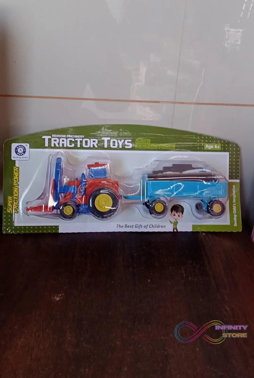 Plastic Tractor Toy Friction Powered Tractor with Bricks Trolley (1 Pc) - infinityexculsivestore.com