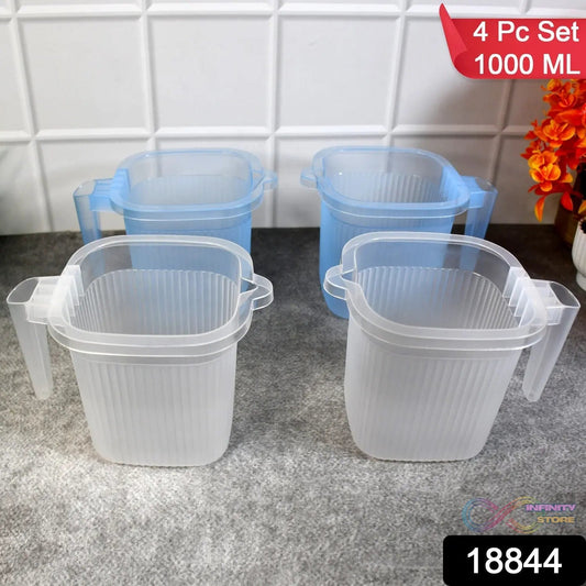 Plastic Transparent Bathroom Water Mug (4 pc / Mix colour / 1000 ML) - infinityexculsivestore.com