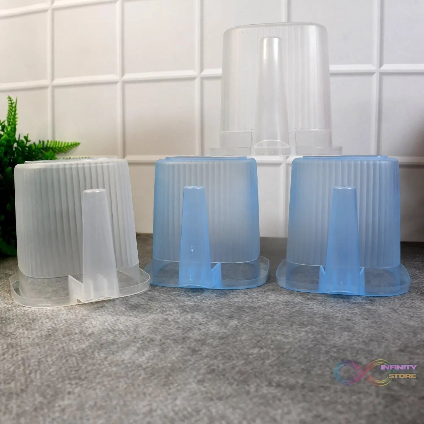 Plastic Transparent Bathroom Water Mug (4 pc / Mix colour / 1000 ML) - infinityexculsivestore.com