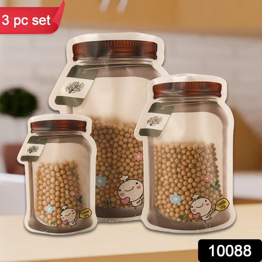 Plastic Transparent Jar Shaped Pouch With Zipper (3 Pcs Set) - infinityexculsivestore.com