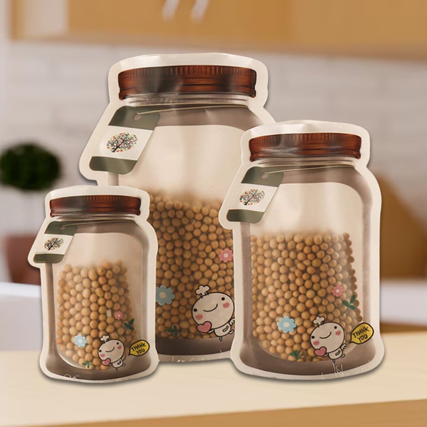 Plastic Transparent Jar Shaped Pouch With Zipper (3 Pcs Set) - infinityexculsivestore.com