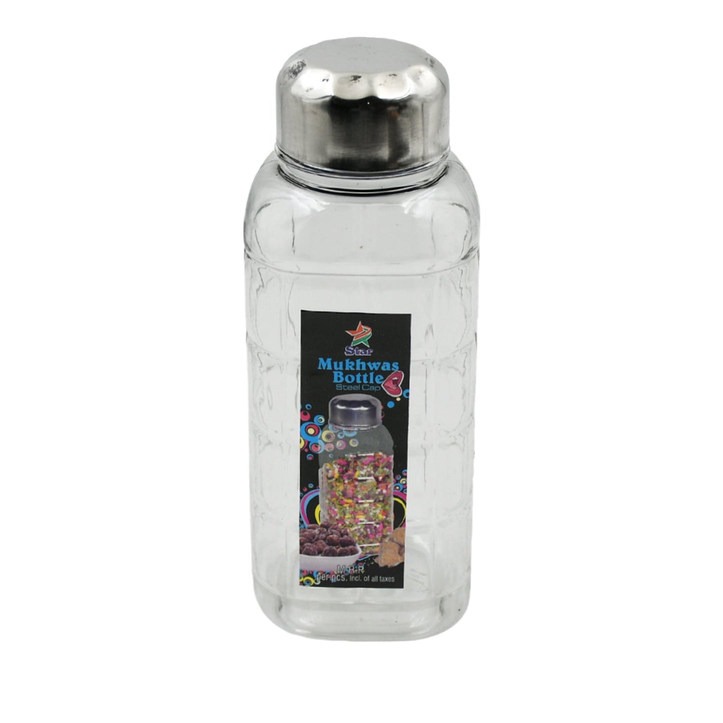 Plastic Transparent Mukhwas Bottle With Steel Cap / Mouth Freshener / Dryfruits Multipurpose Air Tight and BPA Free Kitchen Storage Bottle (1 Pc) - infinityexculsivestore.com