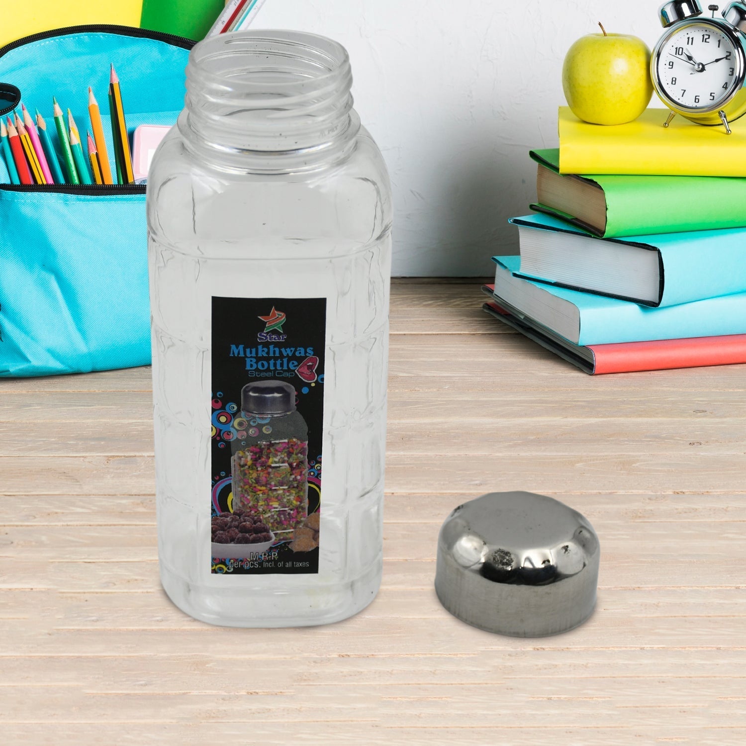 Plastic Transparent Mukhwas Bottle With Steel Cap / Mouth Freshener / Dryfruits Multipurpose Air Tight and BPA Free Kitchen Storage Bottle (1 Pc) - infinityexculsivestore.com