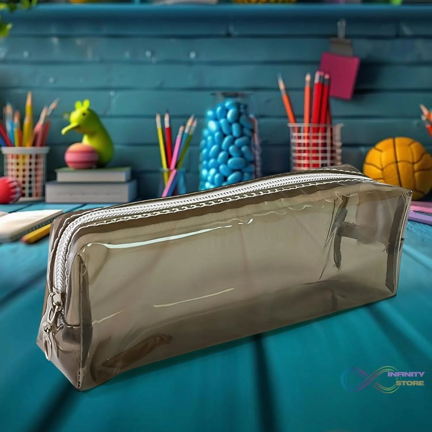 Plastic Transparent Pencil Pouch With Zipper (1 Pc) - infinityexculsivestore.com