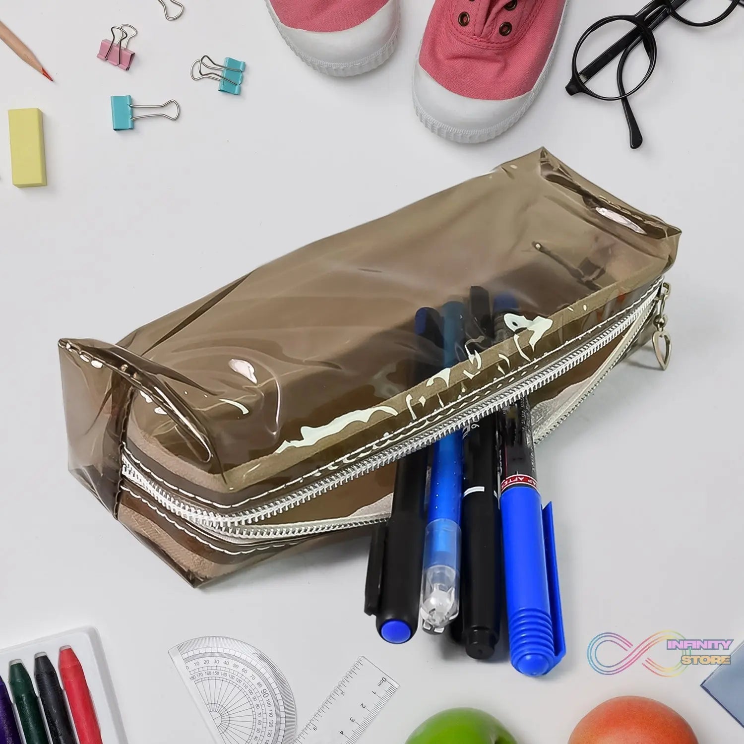 Plastic Transparent Pencil Pouch With Zipper (1 Pc) - infinityexculsivestore.com