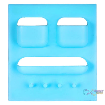Plastic soap dish with toothbrush and toothpaste holder