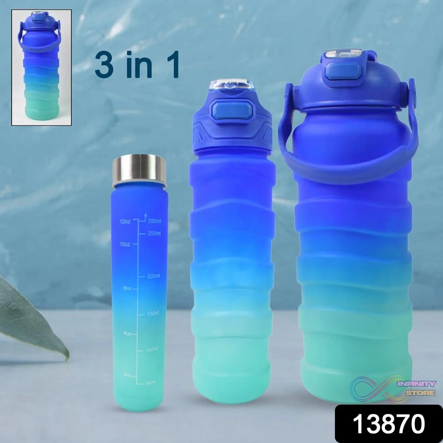 Plastic Water Bottle, 3 Different Size Bottle (3 Pc Set / With Straw & Sticker) - infinityexculsivestore.com
