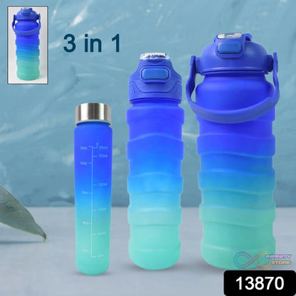 Plastic Water Bottle, 3 Different Size Bottle (3 Pc Set / With Straw & Sticker) - infinityexculsivestore.com