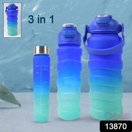 Plastic Water Bottle, 3 Different Size Bottle (3 Pc Set / With Straw & Sticker) - infinityexculsivestore.com