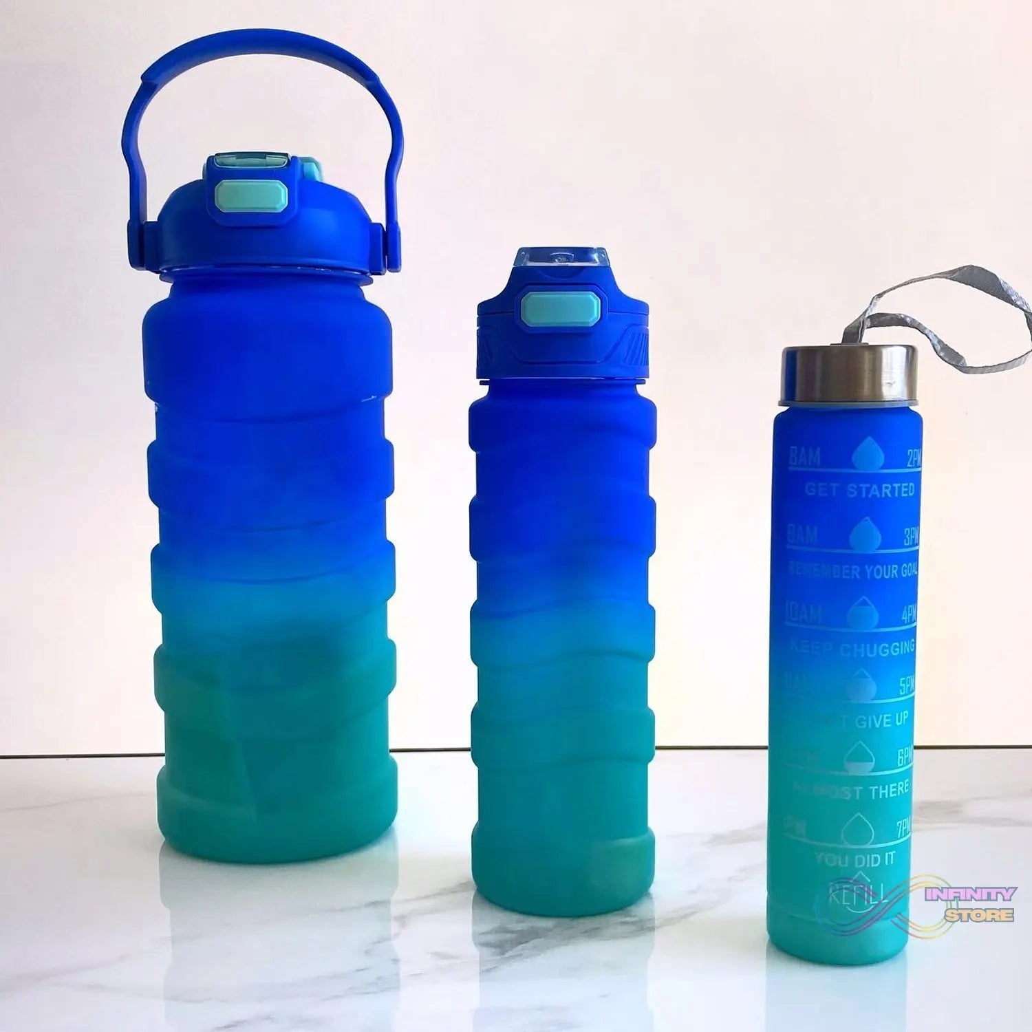 Plastic Water Bottle, 3 Different Size Bottle (3 Pc Set / With Straw & Sticker) - infinityexculsivestore.com