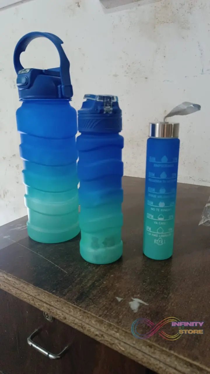 Plastic Water Bottle, 3 Different Size Bottle (3 Pc Set / With Straw & Sticker) - infinityexculsivestore.com