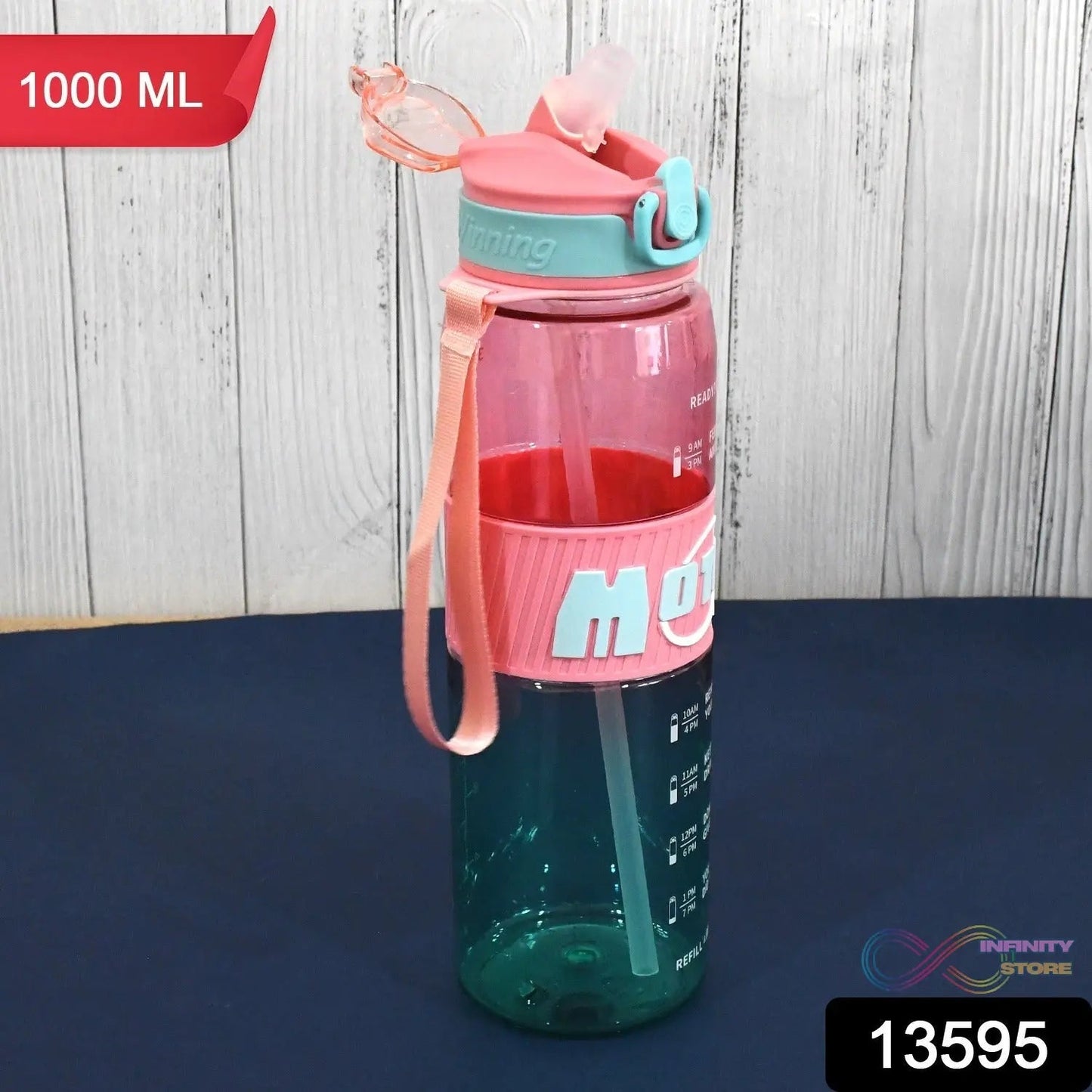Plastic Water Bottle With Strap and Straw (1000 ML) - infinityexculsivestore.com