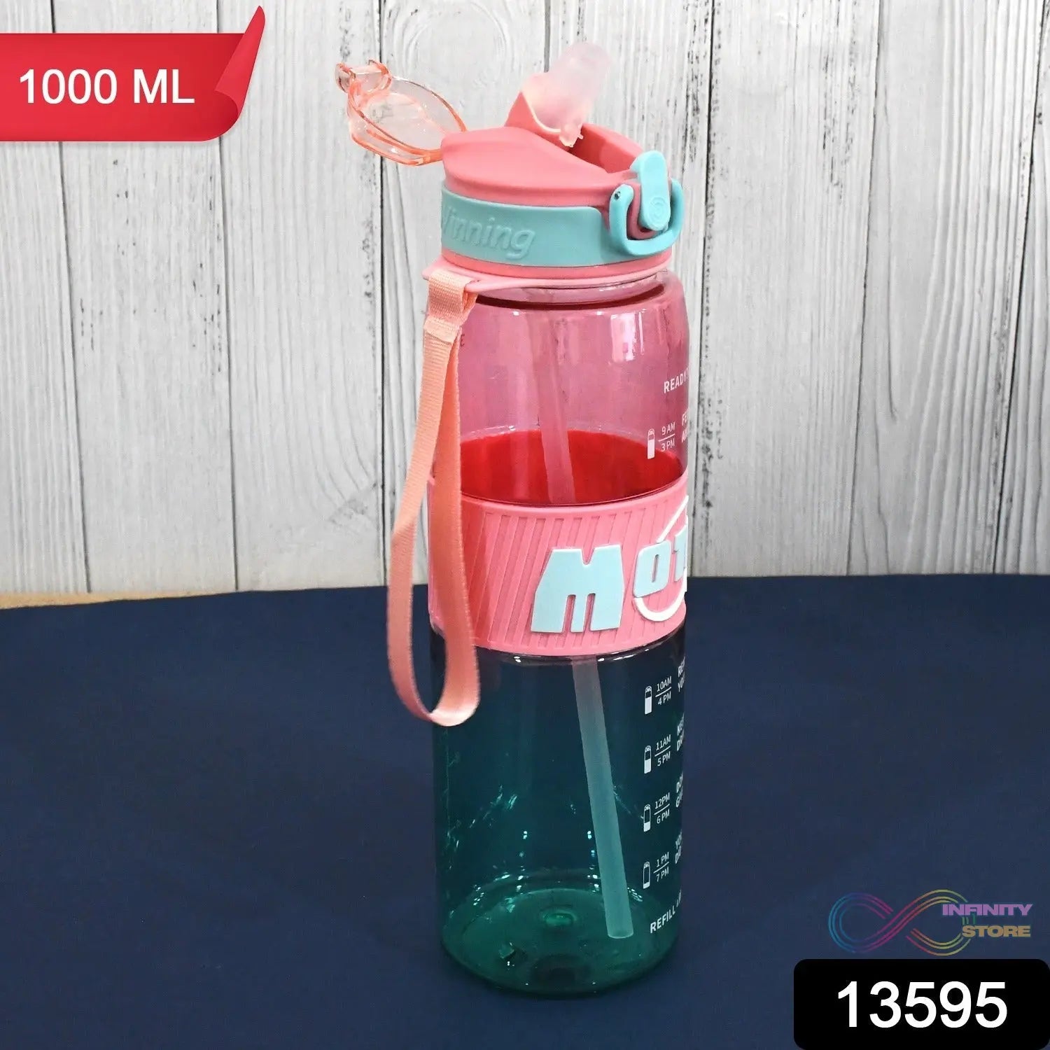 Plastic Water Bottle With Strap and Straw (1000 ML) - infinityexculsivestore.com