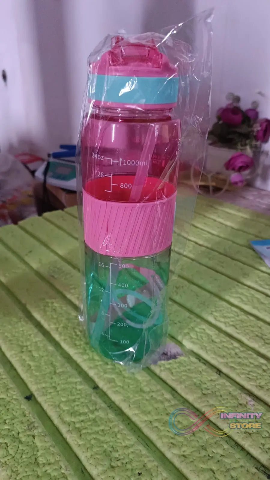 Plastic Water Bottle With Strap and Straw (1000 ML) - infinityexculsivestore.com