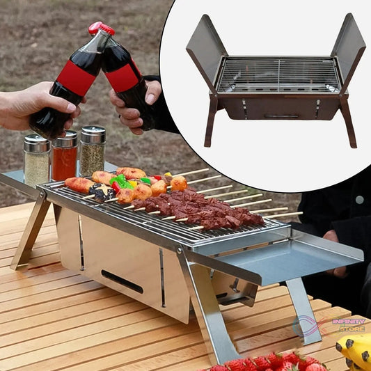Portable BBQ / Barbecue Grill Stainless Steel Folding Charcoal Grill (1 Set / Net Weight : 2207 GM) - infinityexculsivestore.com
