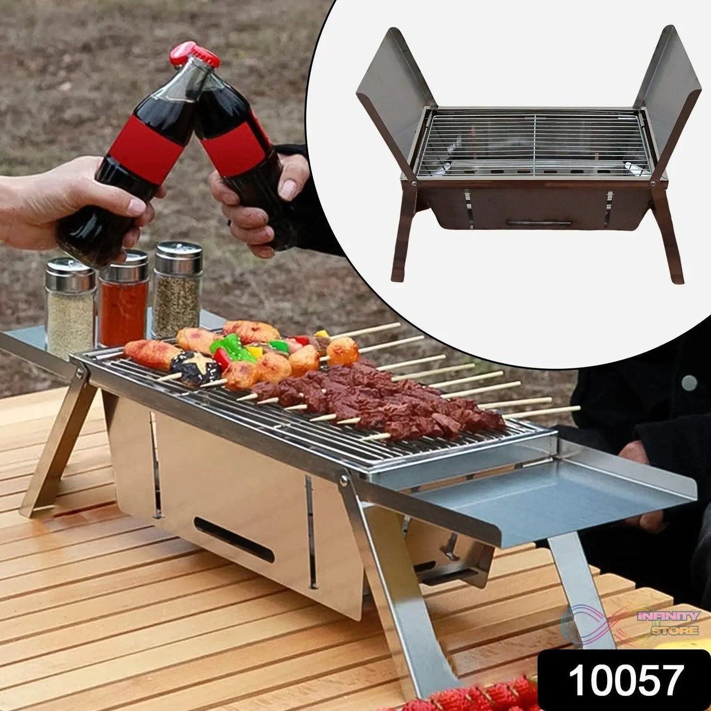 Portable BBQ / Barbecue Grill Stainless Steel Folding Charcoal Grill (1 Set / Net Weight : 2207 GM) - infinityexculsivestore.com