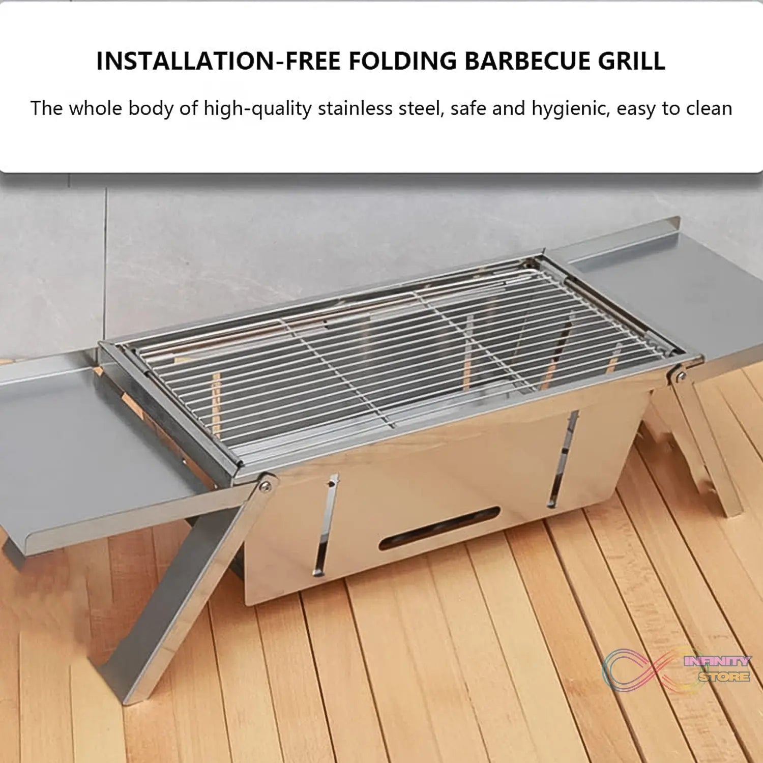 Portable BBQ / Barbecue Grill Stainless Steel Folding Charcoal Grill (1 Set / Net Weight : 2207 GM) - infinityexculsivestore.com