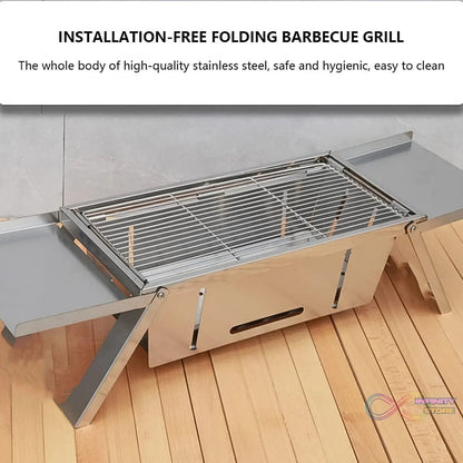 Portable BBQ / Barbecue Grill Stainless Steel Folding Charcoal Grill (1 Set / Net Weight : 2207 GM) - infinityexculsivestore.com