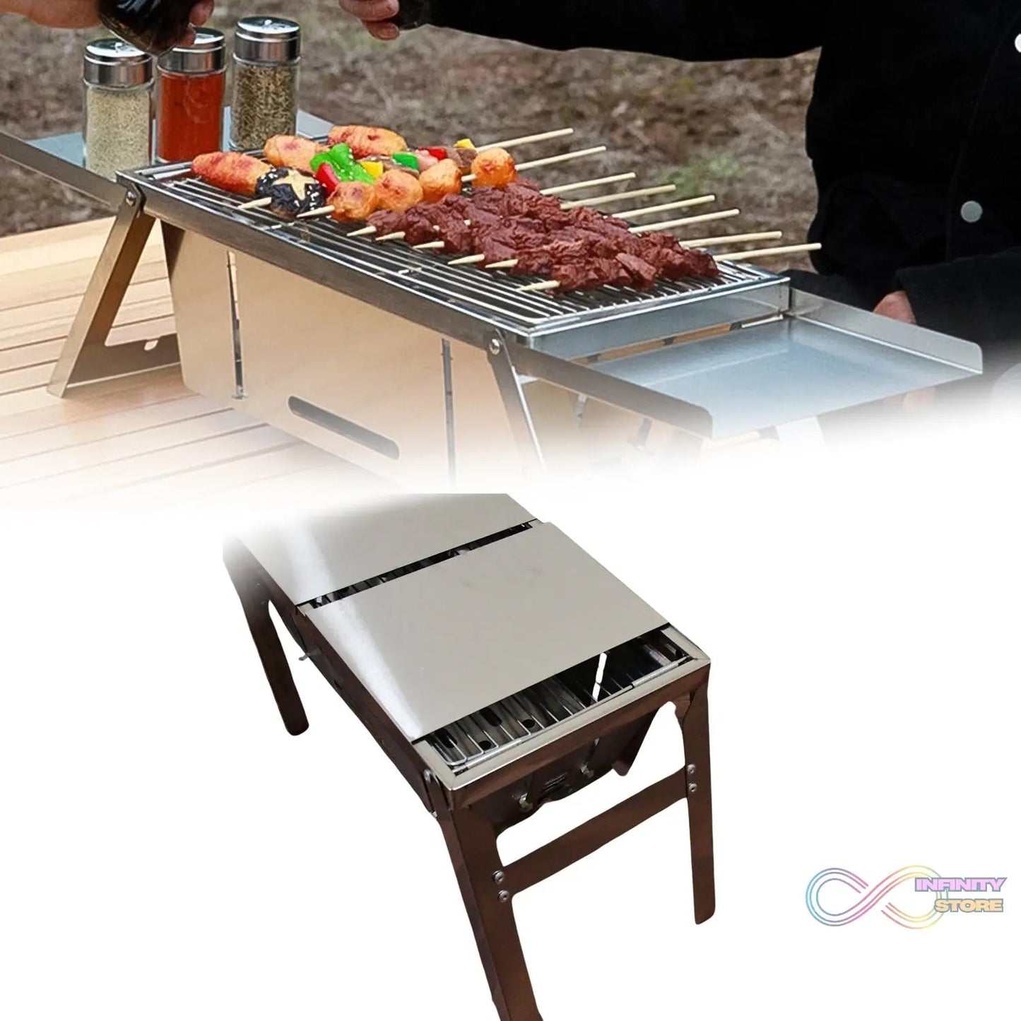 Portable BBQ / Barbecue Grill Stainless Steel Folding Charcoal Grill (1 Set / Net Weight : 2207 GM) - infinityexculsivestore.com