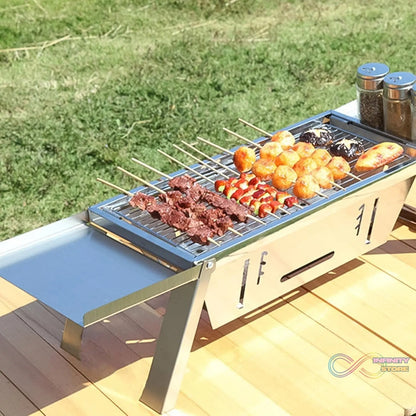 Portable BBQ / Barbecue Grill Stainless Steel Folding Charcoal Grill (1 Set / Net Weight : 2207 GM) - infinityexculsivestore.com