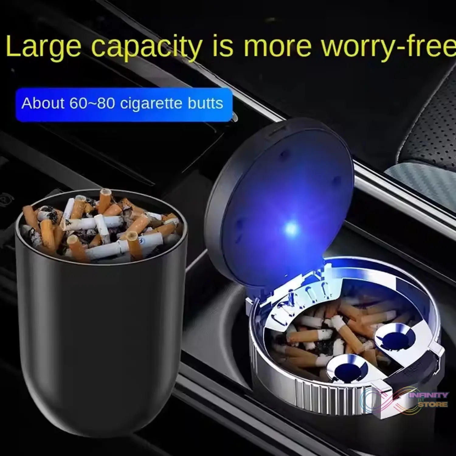 Portable Car Ashtray with Lid and Blue LED Light (1 Pc) - infinityexculsivestore.com