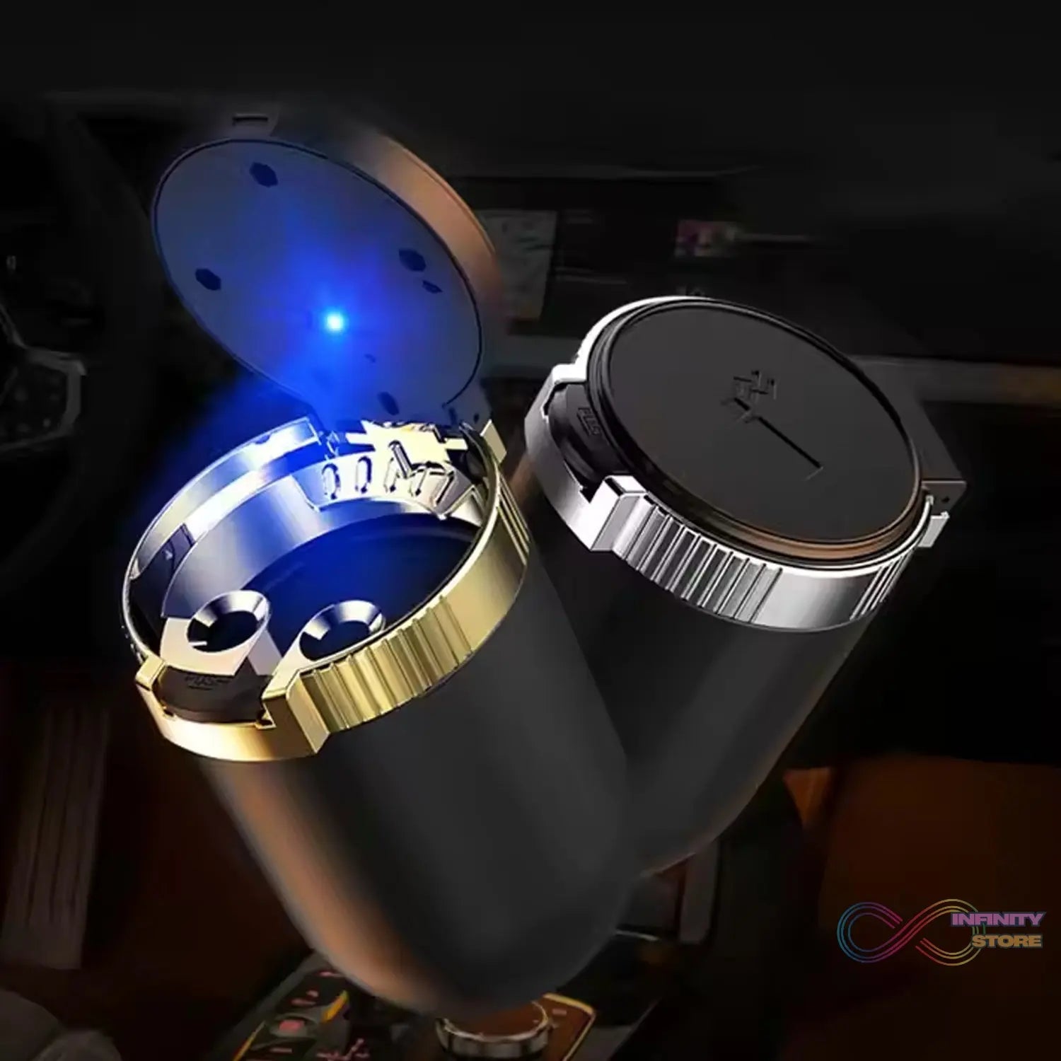 Portable Car Ashtray with Lid and Blue LED Light (1 Pc) - infinityexculsivestore.com