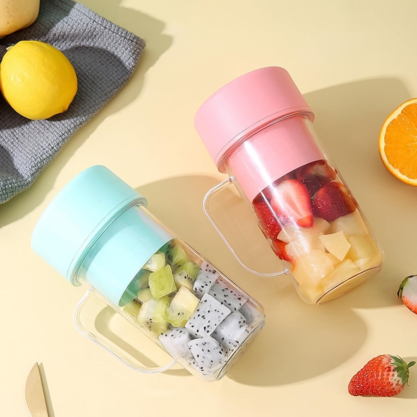 Portable Crusher Juicer With Handle & Straw, USB Rechargeable 6 Blades (420 ML) - infinityexculsivestore.com